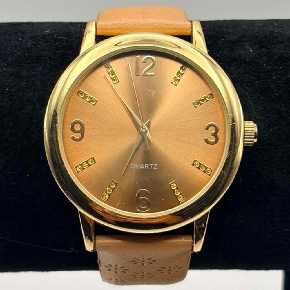 Gold & Tan Floral Watch